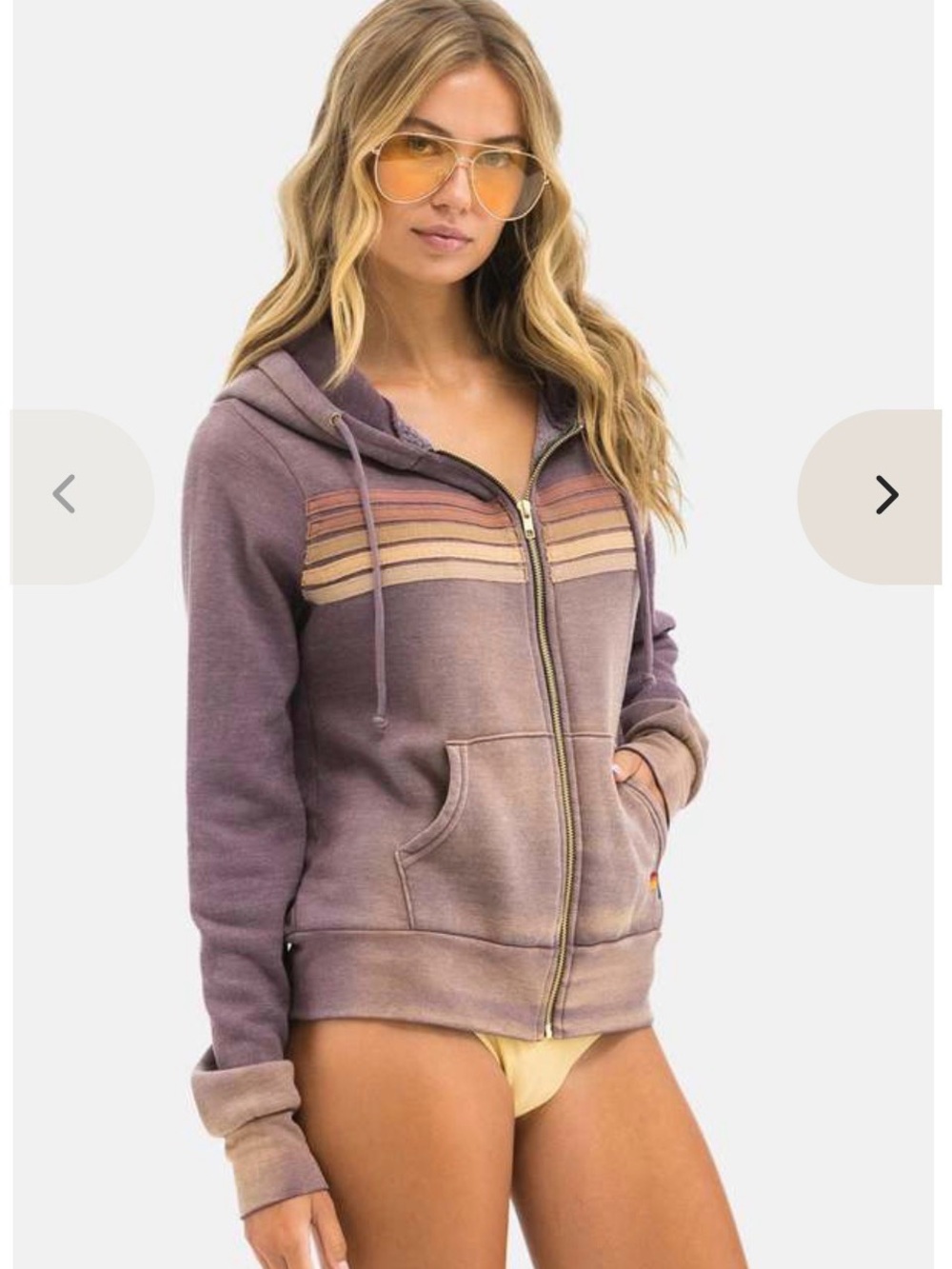 Aviator Nation Faded Mocha Hoodie with Signature Five-Stripes - Picture 3 of 7